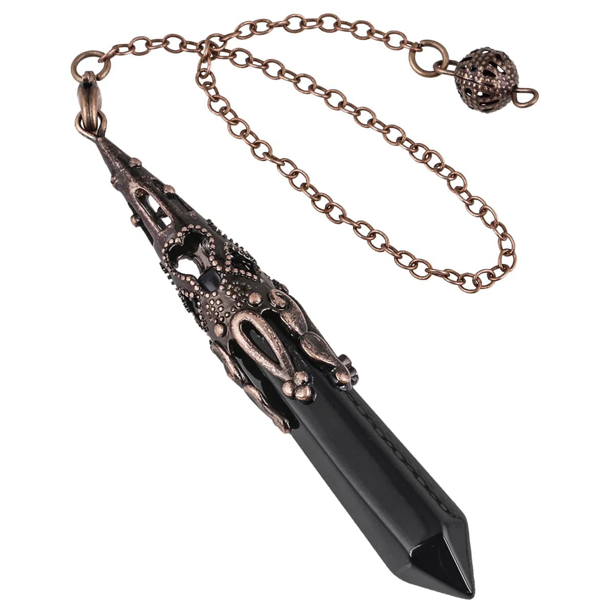 Pendolo di cristallo a colonna esagonale per la divinazione ciondolo in pietra preziosa rabdomante pendoli divinatori in quarzo bronzo antico
