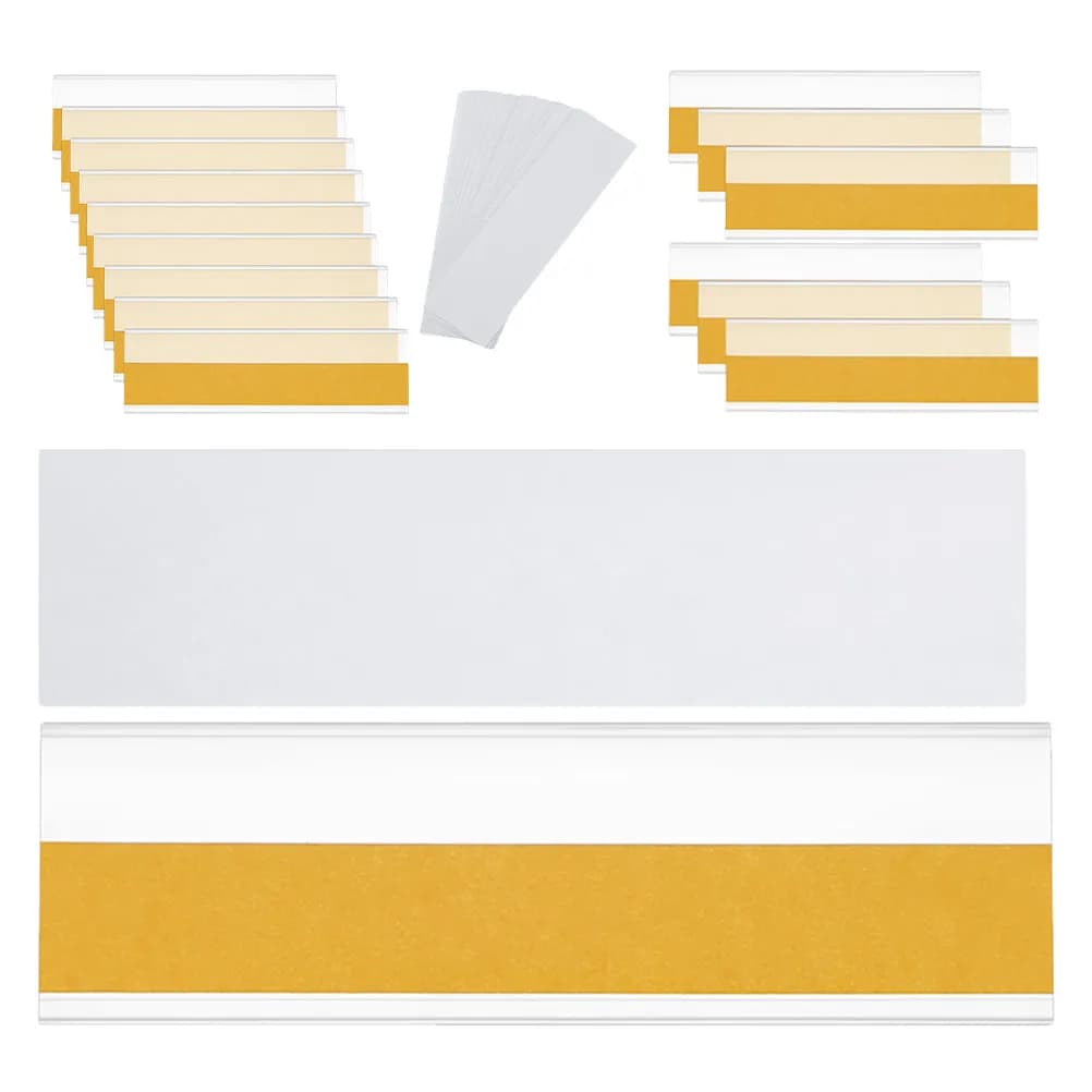 30 Set di Portaetichette Autoadesivi in PVC Trasparente, Design Piatto per Esposizione di Prezzi in Ufficio e Supermercato, Porta Nome e Cartellini
