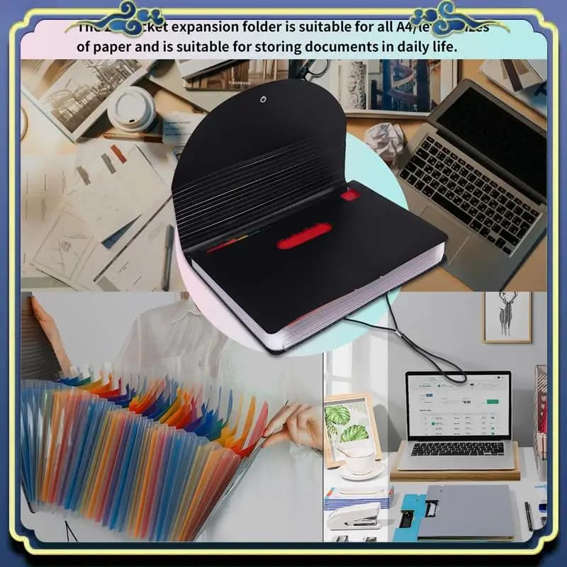 Organizzatore di file fisarmonica portatile, cartella di file espandibile, cartella fisarmonica portatile formato lettera, per documenti cartacei formato lettera A4