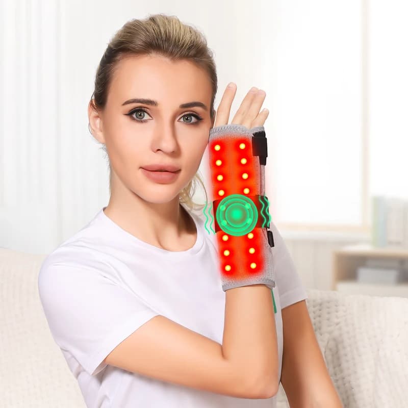 Supporto per Polso con Luce Rossa e Massaggio Termico, Regolabile, per Distorsioni, Immobilizzazione, Sindrome del Tunnel Carpale e Sollievo dalla Fatica