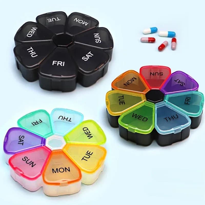 New Portable Round Tablet for 7 Days, Mini Travel Container for Vitamins, Organizer for Tablets and Fish Oils