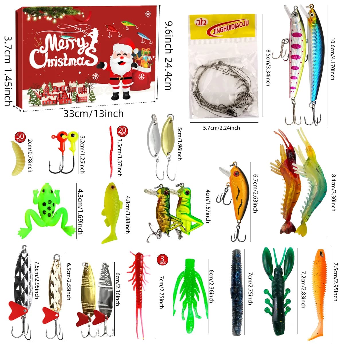 Set of Fishing Equipment Advent Calendar for Countdown Christmas Timetable from 24 Days Fishing bait box Christmas Gifts for Fishing Lovers