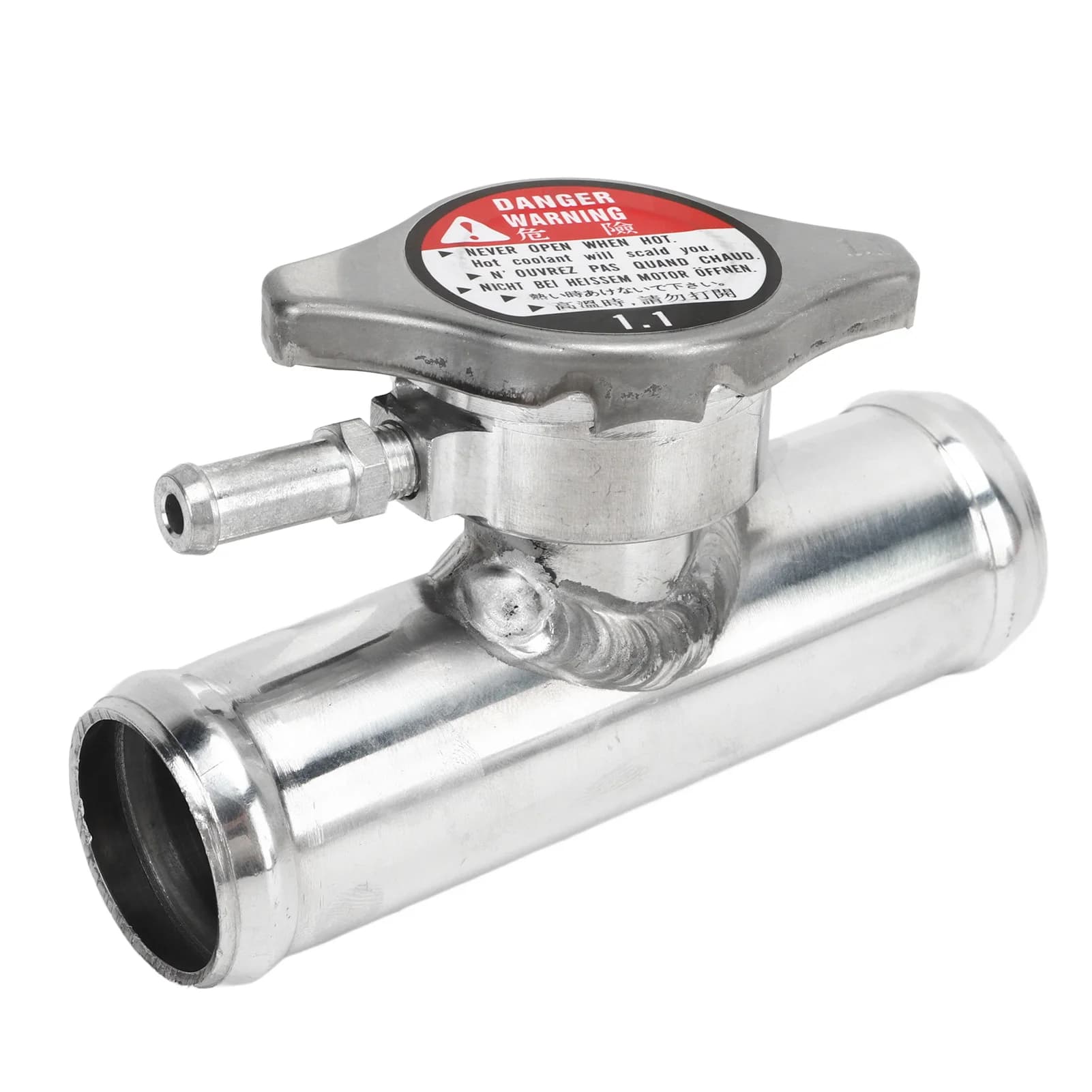 Collo di riempimento del tubo flessibile del radiatore in linea con tappo 16PSI 32 mm 1-1/4 pollici OD T6061 superficie lucida in alluminio per auto