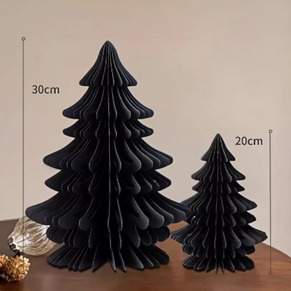 2pcs Trendy 20/30cm Christmas Tree Ornament Handmade Party Favers Mini Folding Xmas Tree Desktop Decor 3D Paper Honeycomb Ball