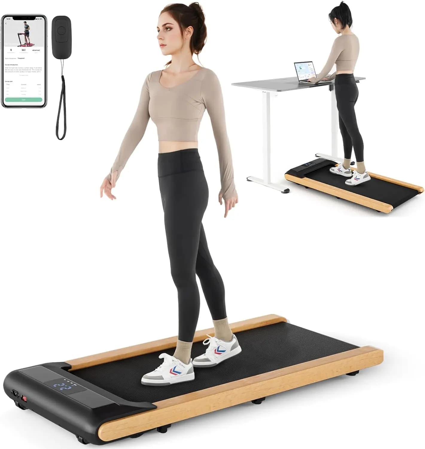 Tappetino da passeggio, tapis roulant sotto la scrivania da 2,25 cv con controllo App intelligente, Display a LED e cintura da corsa a 7 strati, Mini battistrada compatto da 0.6-3.8 MPH