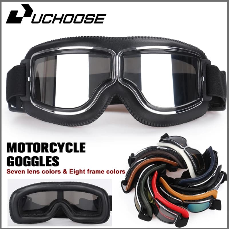 Occhiali da casco da moto antivento occhiali protettivi di sicurezza in pelle antiriflesso Motocross Cross-country Steampunk Glass vari stili
