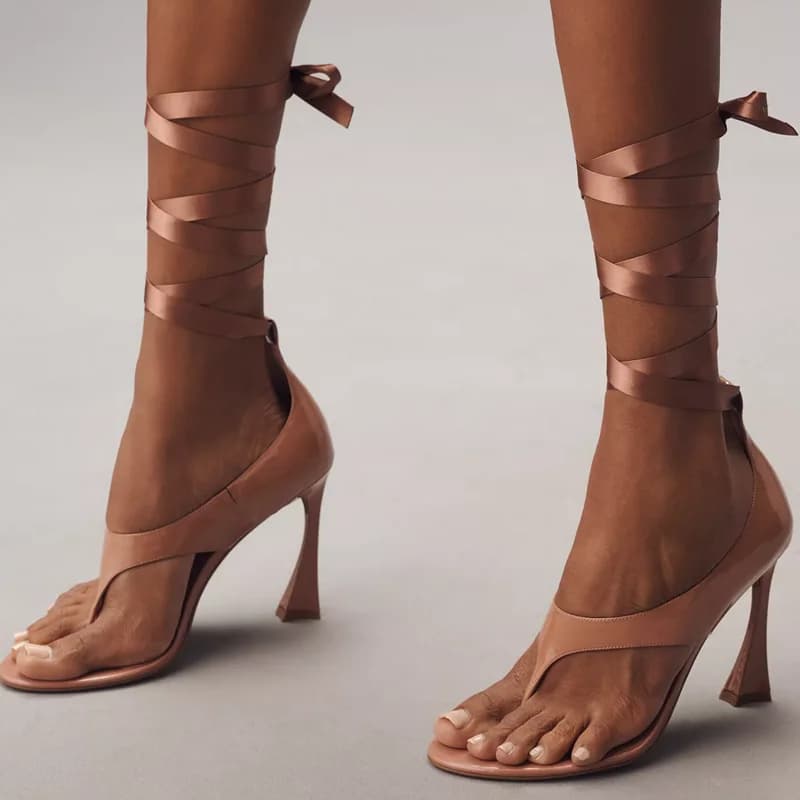 Sandali in pelle con tacco a spillo e punta scoperta, allacciati, sexy, personalizzabili, tinta unita, nuovi arrivi, scarpe moderne da donna alla moda