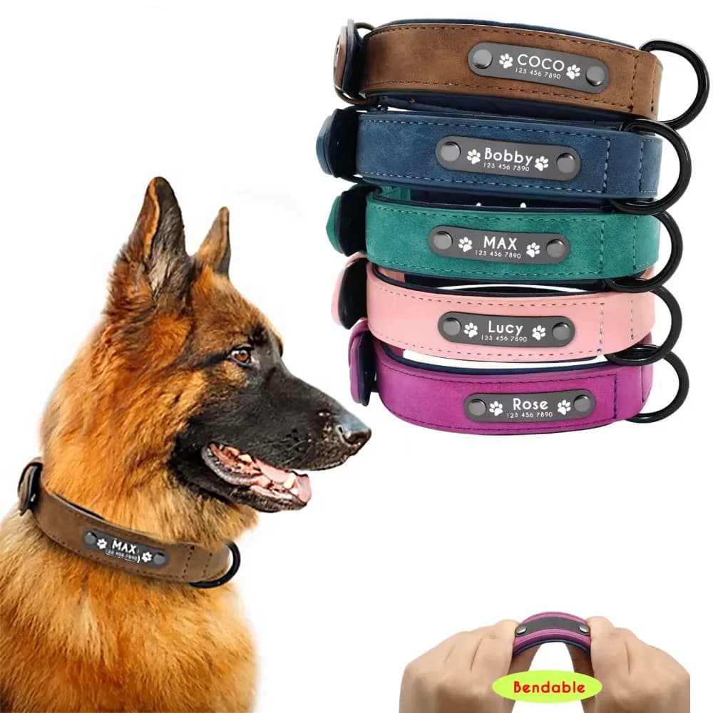 Collari per cani con targhette identificative personalizzate con nome, collare per cani in pelle con testo personalizzato per cani di taglia piccola, media e grande, Pitbull, Bulldog, Beagle