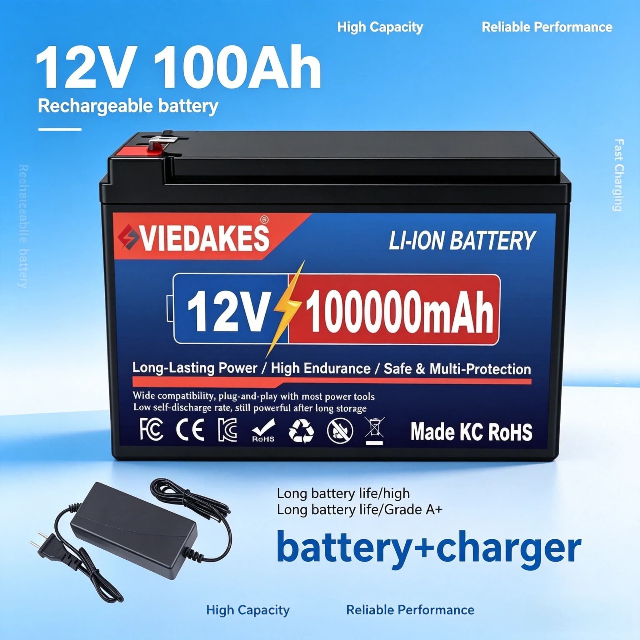 New 12V 100Ah 21700 lithium-ion Battery, Deep 6000+Cycle 60A BMS for camping power supply, boat, spray, e-wheel, fish finder