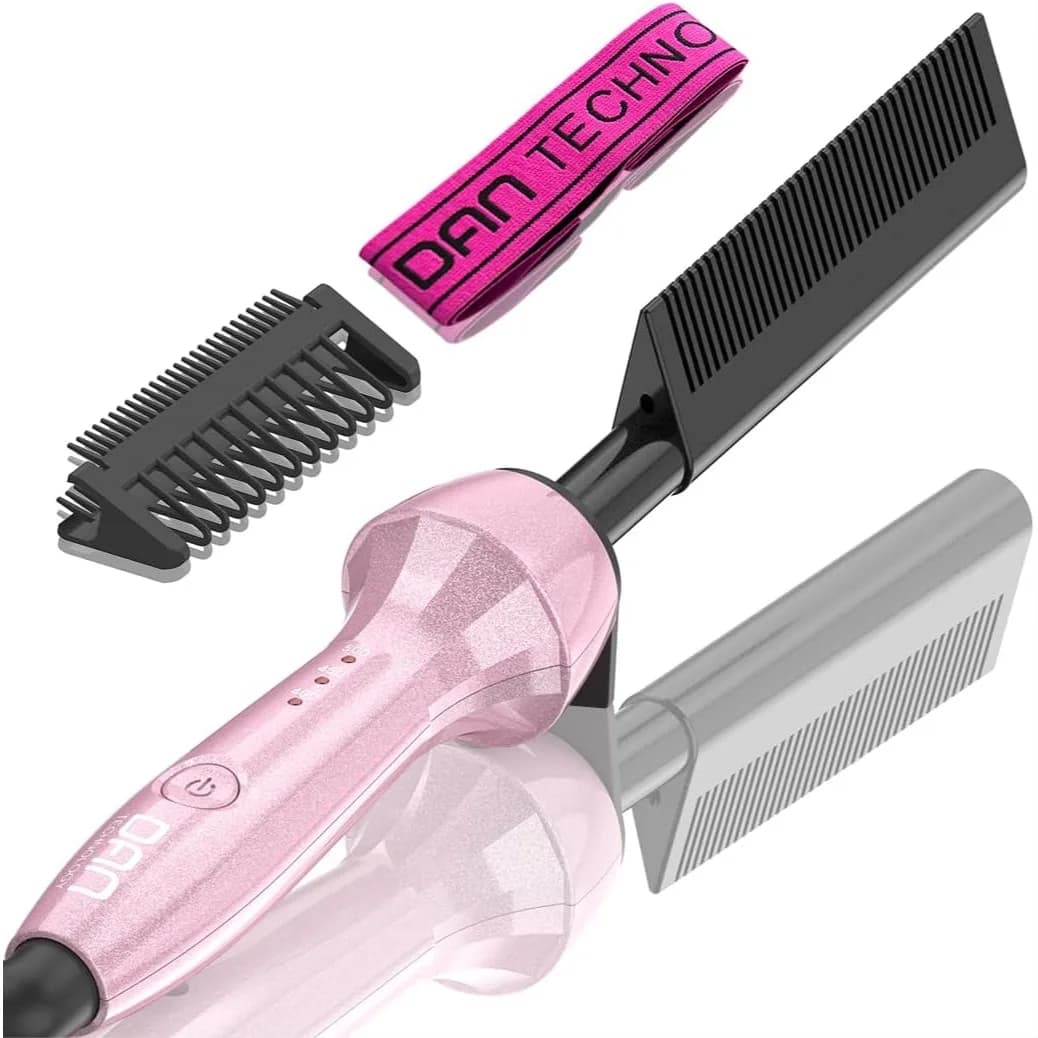 Pettine Elettrico per Capelli Neri con Temperatura Regolabile 400-500 ℉ Piastra lisciante a doppia tensione per parrucche, spegnimento automatico dopo 60 minuti