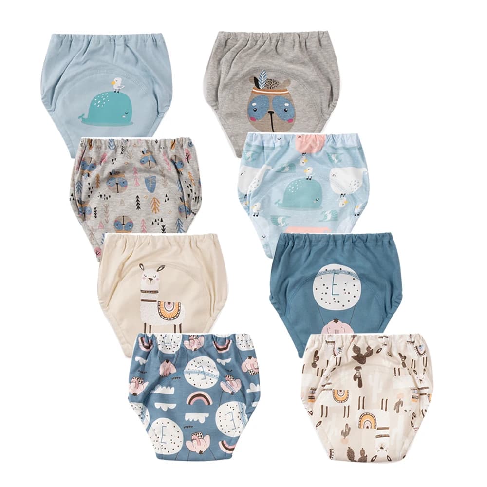 8pcs/6pcs Waterproof Baby Kids Potty Training Pants Reusable Toilet Trainer Panties Underwear Toddler Cloth Diaper NappiesBriefs