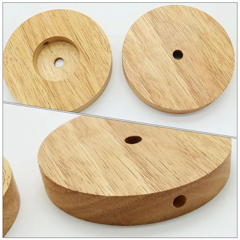 2 Pezzi Base per Lampada da Tavolo Rotonda in Legno, Supporto per Lampada in Legno Naturale Premium, Base Fai-da-te con Passaggio Facile dei Cavi per Esposizione su Scrivania