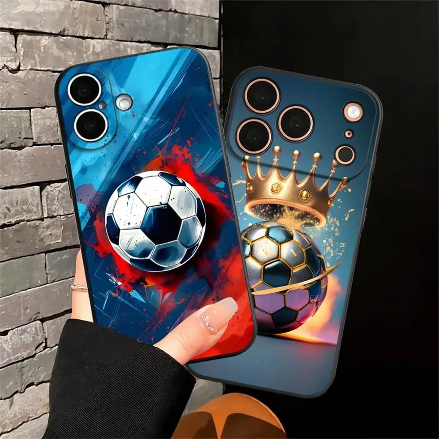 Cartoon Football Case for iPhone 15 16 14 Plus 7 8 13 12 11 17 Pro Max Air XR XS Max Black Soft Phone Cover