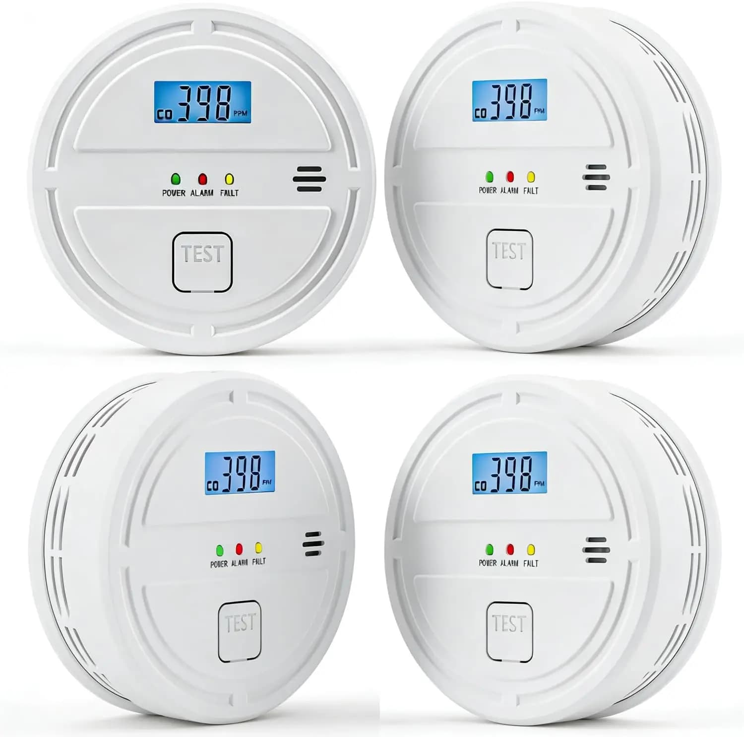 Set di 4 Rilevatori Combinati di Fumo e Monossido di Carbonio con Display Digitale, Funzionamento a Batteria per la Sicurezza Domestica