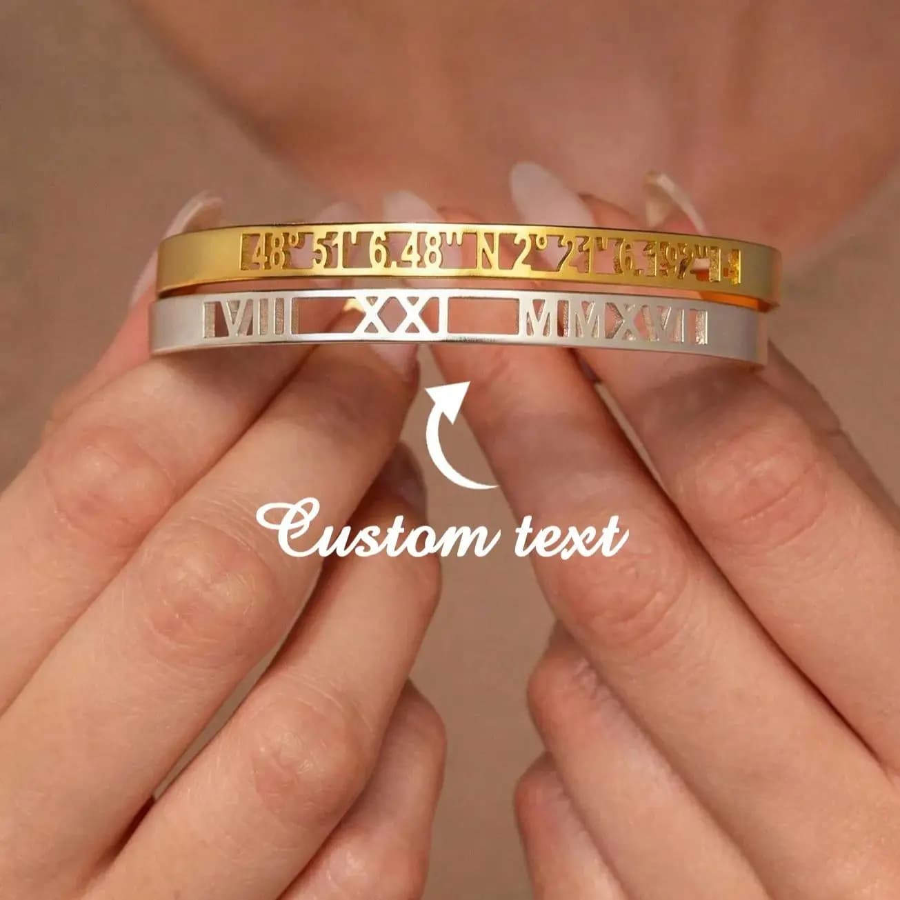 Braccialetti con numeri romani con data personalizzata per le donne Bracciale con polsino in acciaio inossidabile color oro Regalo di gioielli da sposa commemorativi