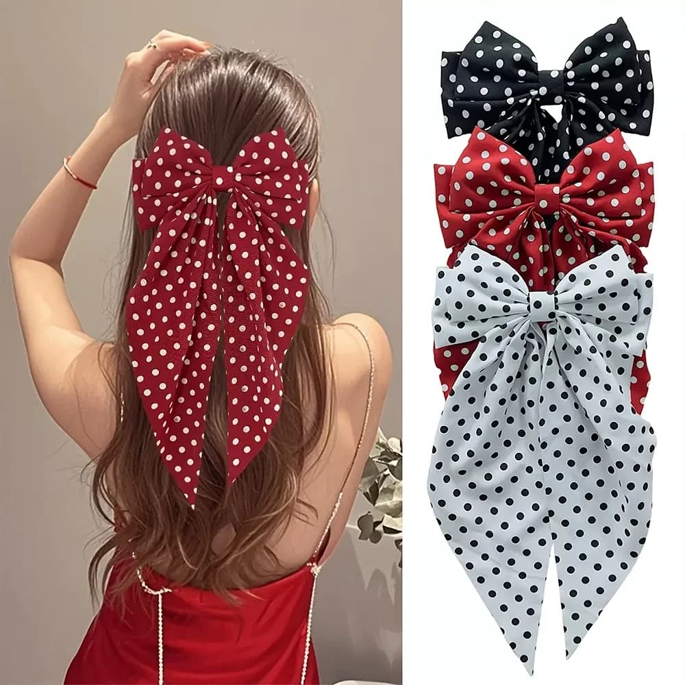 1pcs Fashion Simple Wave Point Fashion Versatile Large Floating Bow Hairclip For Women Girls Party Hair Accessories