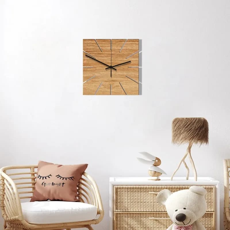 Orologio da Parete in Legno per Soggiorno, Orologio Quadrato Silenzioso per Camera da Letto, Decorazione Murale in Legno, Orologi da Parete alla Moda
