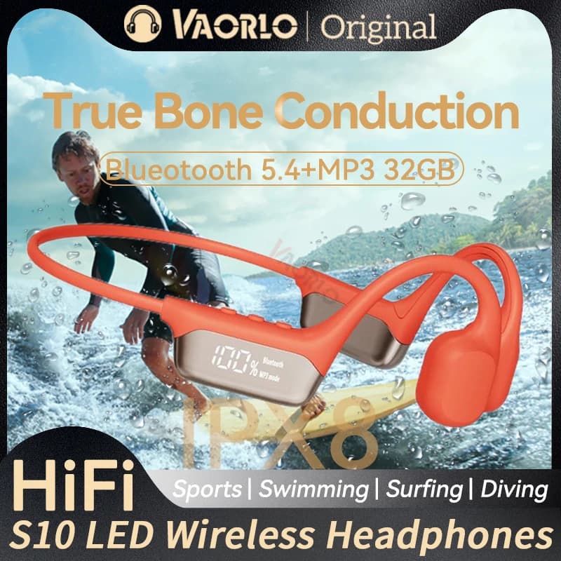 Cuffie wireless a conduzione ossea impermeabili IPX8 Bluetooth 5.4+32 GB RAM Lettore MP3 Musica HIFI Cuffie sportive da nuoto con microfono Display LED