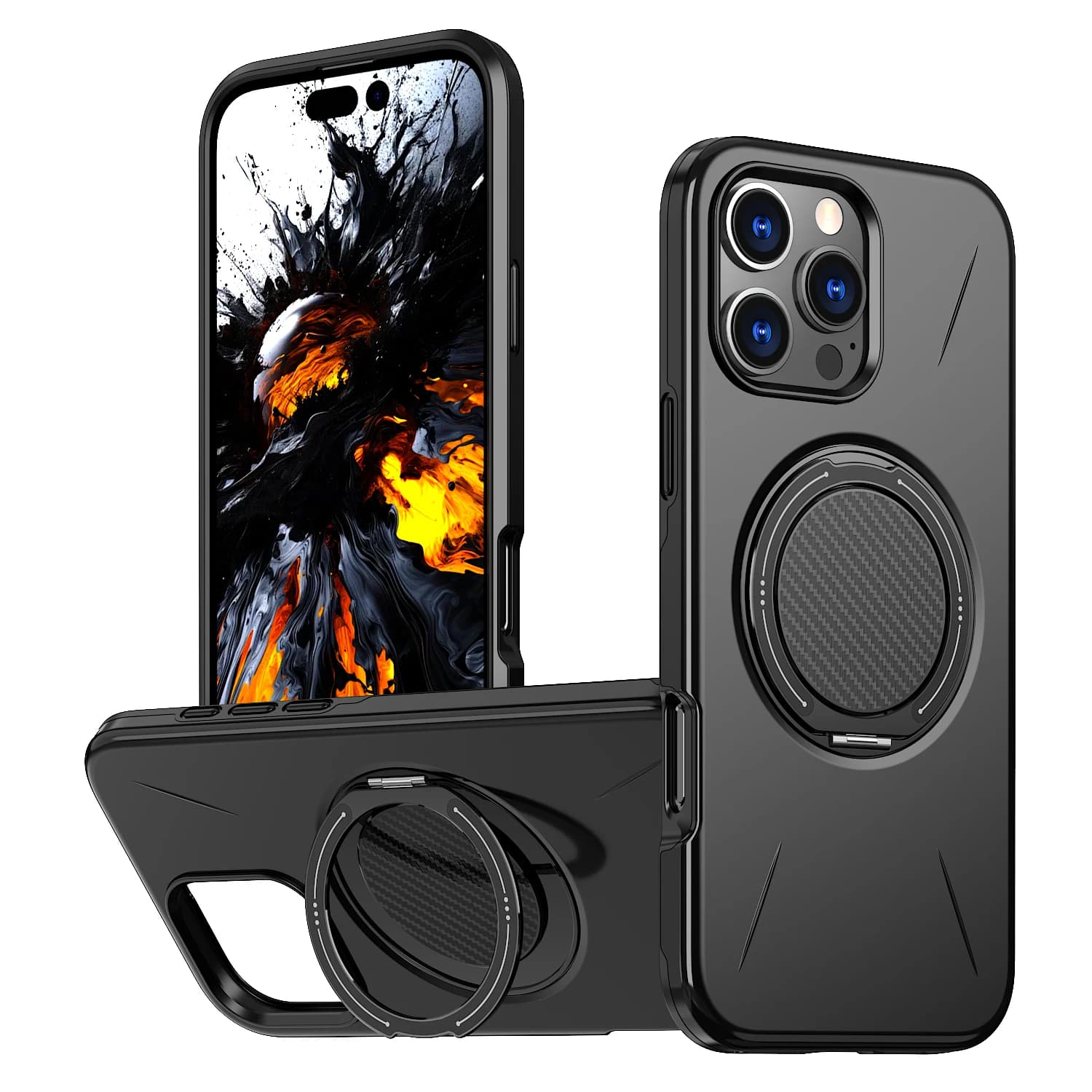 Wireless Charging Magnetic Strong 360 ° PU Leather Phone Case with Rotating Ring Support for iPhone 17 16 15 14 13 12 Pro Protective Case