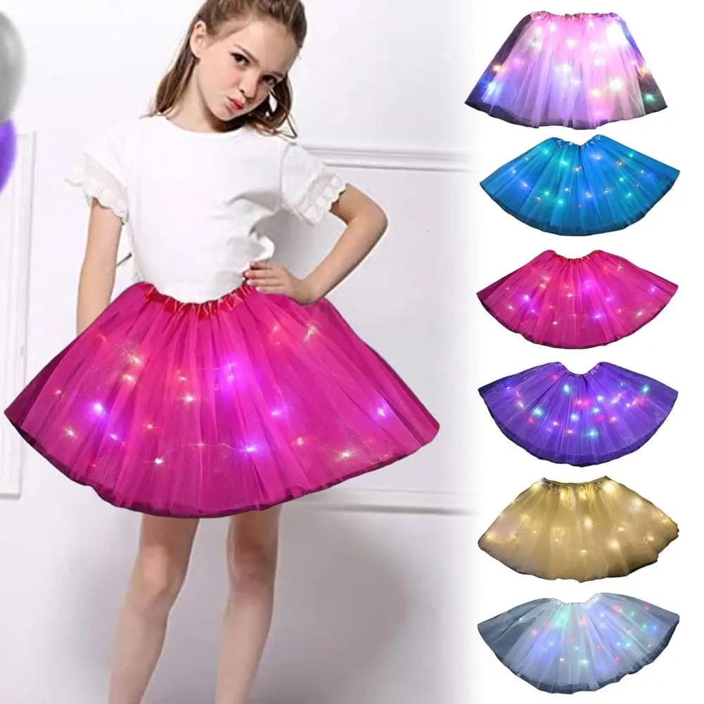 LED Incandescente Ragazze Tutu Gonne Con Luce Al Neon Glow Principessa Balletto di Scena di Danza Abito Corto Per I Bambini Fata Del Partito Costume Gif D6V5
