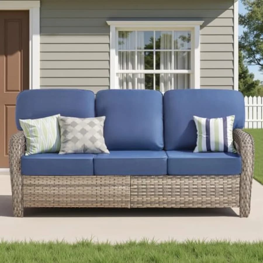 Divano da Esterno in Rattan Intrecciato da 75'' per Patio, Resistente a Tutte le Condizioni Atmosferiche, a 3 Posti con Seduta Profonda e Copertura Rimovibile