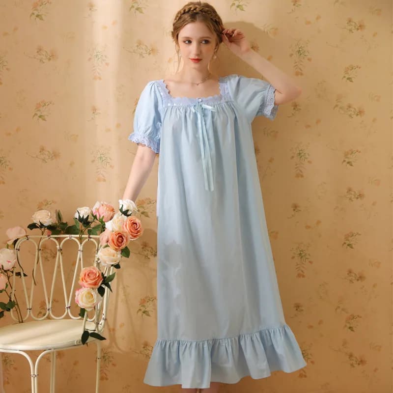 2023 Palace Style pigiama Dress donna Summer Cotton Long Sexy Retro French Princess manica corta camicie da notte lunghe Solid Sleepwear