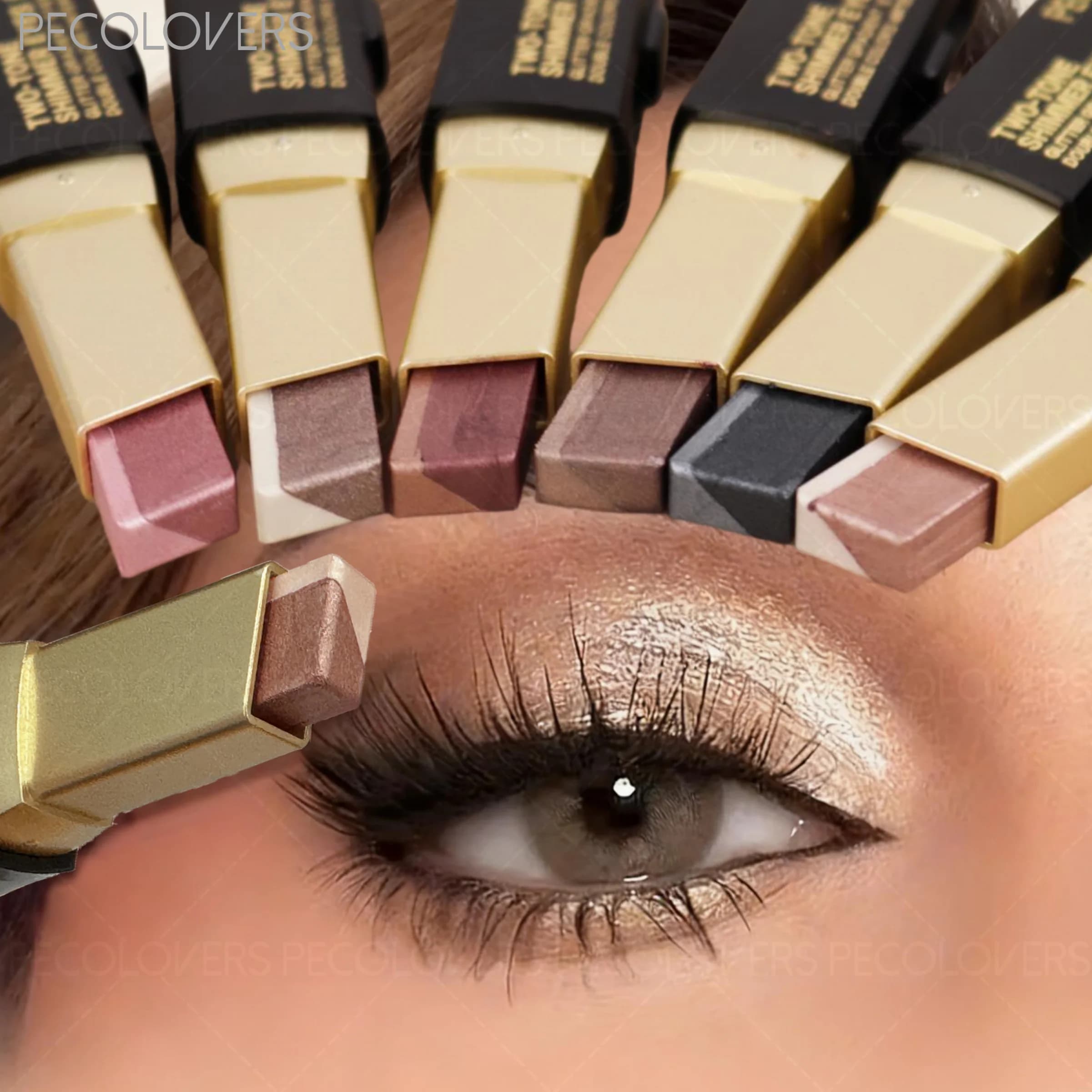 Pearl Shimmer Two-Tone Eyeshadow Stick, High Pigmented Non-Fading Long-lasting, Eye Contouring, Smooth Glide Lazy Makeup