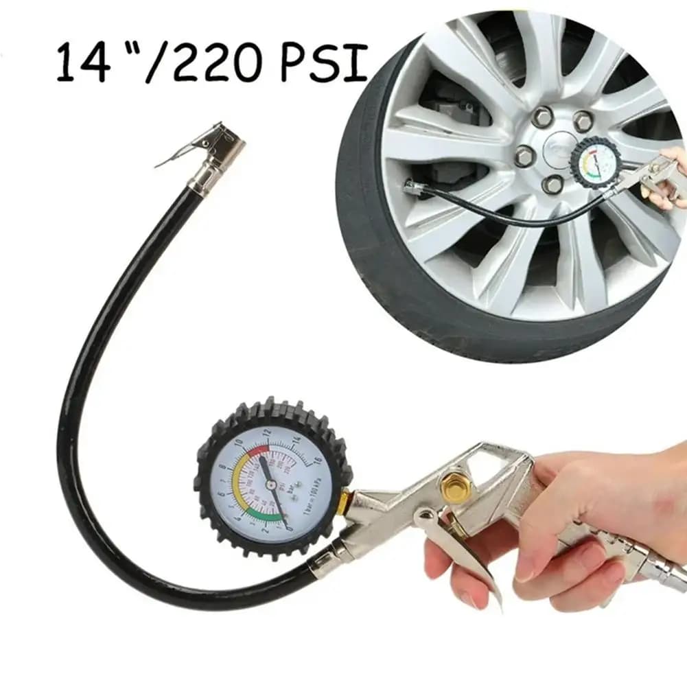 Manometro Multifunzione 220PSI per Monitoraggio Pressione Pneumatici Auto e Moto, Strumento con Compressore d'Aria