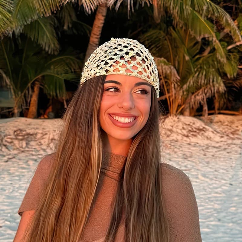 Nuovo Cappello Pullover Coreano con Paillettes e Lavorazione a Rete 2026, Cappello da Donna Traspirante Lavorato all'Uncinetto, Cappello in Lana Y2K Senza Tesa, Cappello Lavorato a Maglia