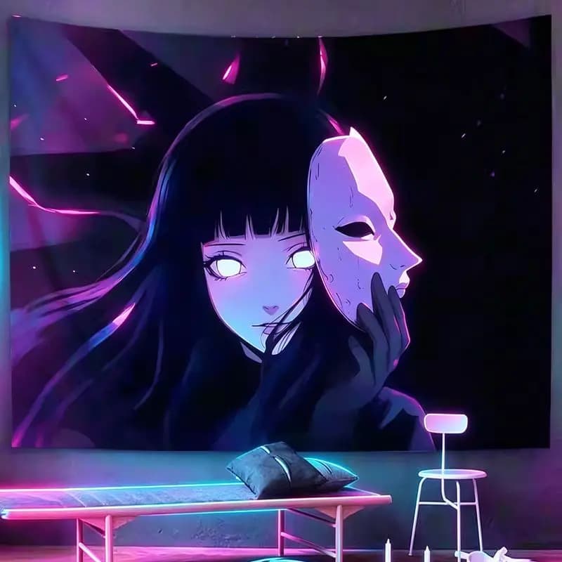 VIKAMA Cyberpunk Pink Purple Leather Girl Wall Tapestry Futuristic Neon Anime Home Decor Boho Style Soft Durable Cozy Aesthetic
