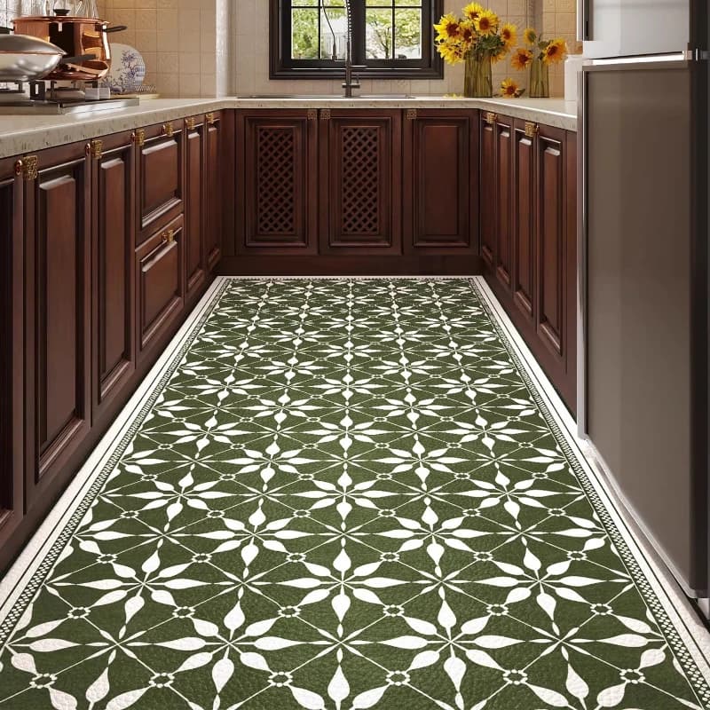 Kitchen Rug PVC Leather Waterproof Carpet Large Oil-proof Carpets Non-slip Floor Mat Minimalist Green Rug Home Decor Rugs