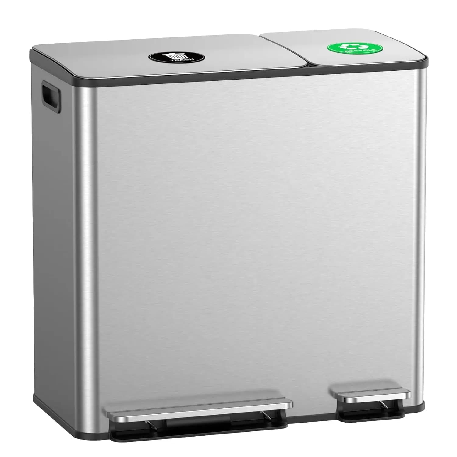 Bidoni Doppi per Rifiuti e Riciclo per Cucina, Set di Bidoni in Acciaio Inox da 13+6 Galloni per Rifiuti e Riciclo, Personalizzabili
