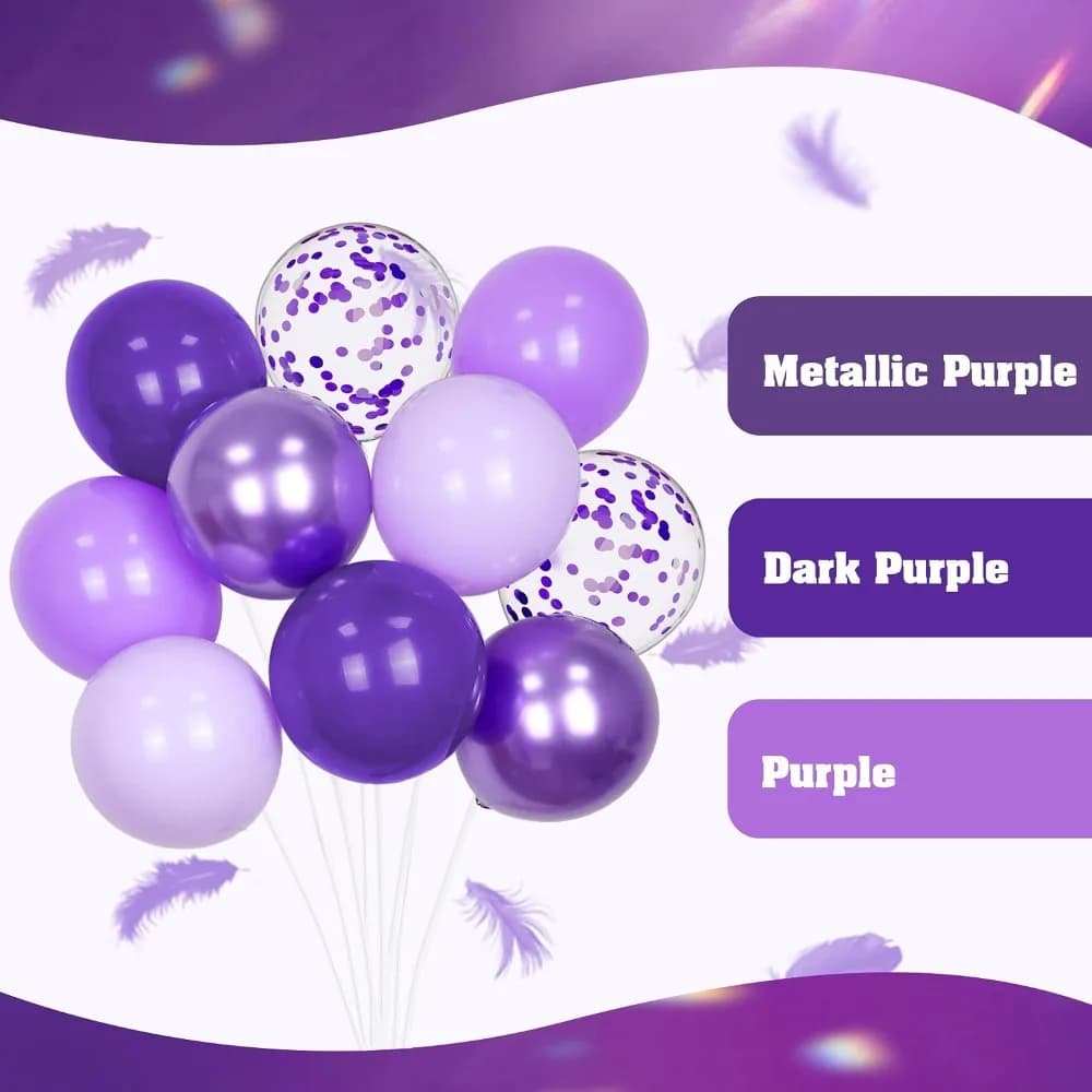 Metallic Pastel Dark Purple Confetti Balloons 60pcs 12inch for Purple Birthday Party Wedding Baby Shower Decorations Party Supplies