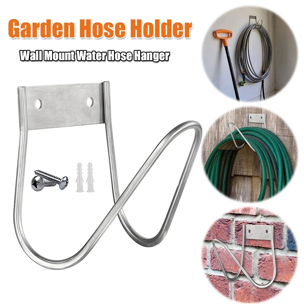 Supporto per Tubo da Giardino in Acciaio Inox, Gancio da Parete per Tubo dell'Acqua, Porta Tubo per Esterni
