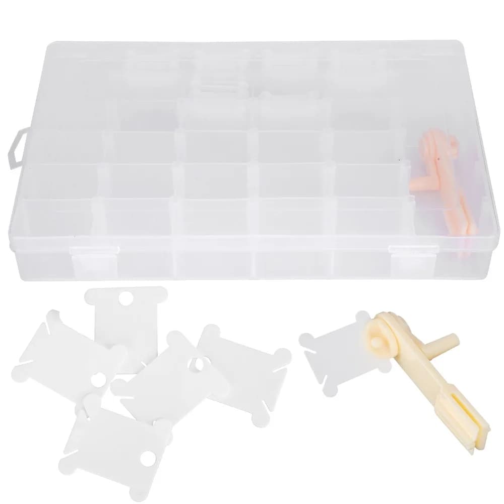 Durable Plastic Thread Storage Box Stickers Included 36 Compartments Bobbin Winder Kit Embroidery Floss Organizer For DIY Sewing