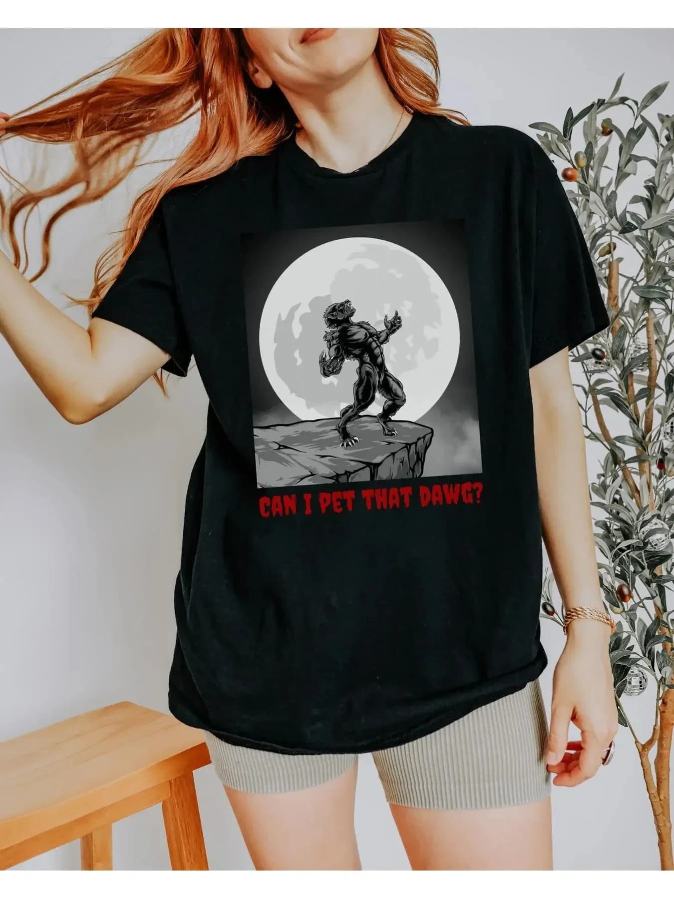 Can I Pet That Dawg T Shirt Meme Funny Dog Lupo mannaro Cultura pop