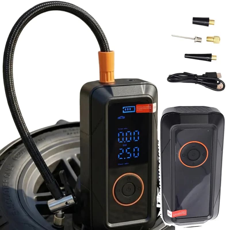 Pompa d'Aria con Arresto Automatico, Display Digitale e Caricatore USB per Auto, Bici, Palloni, Gonfiatore Pneumatici Auto Wireless Portatile Senza Fili
