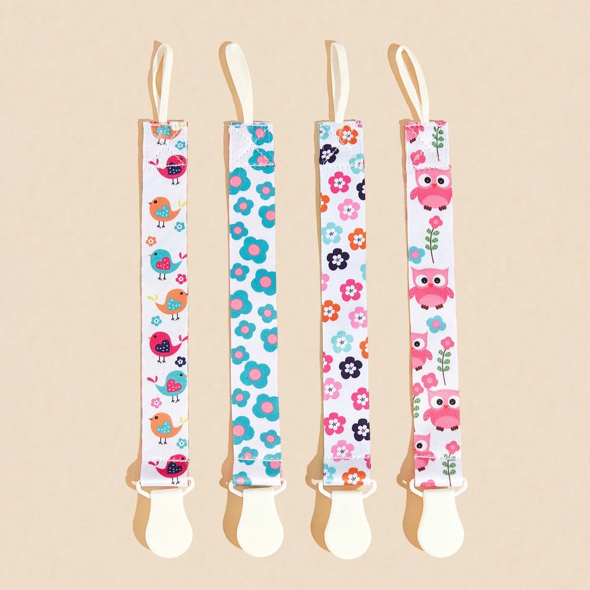 Porta ciuccio da 4 pezzi/pacco con fascia elastica, clip per catena per ciuccio per bambini, clip per succhietto con supporto universale con chiusura in plastica