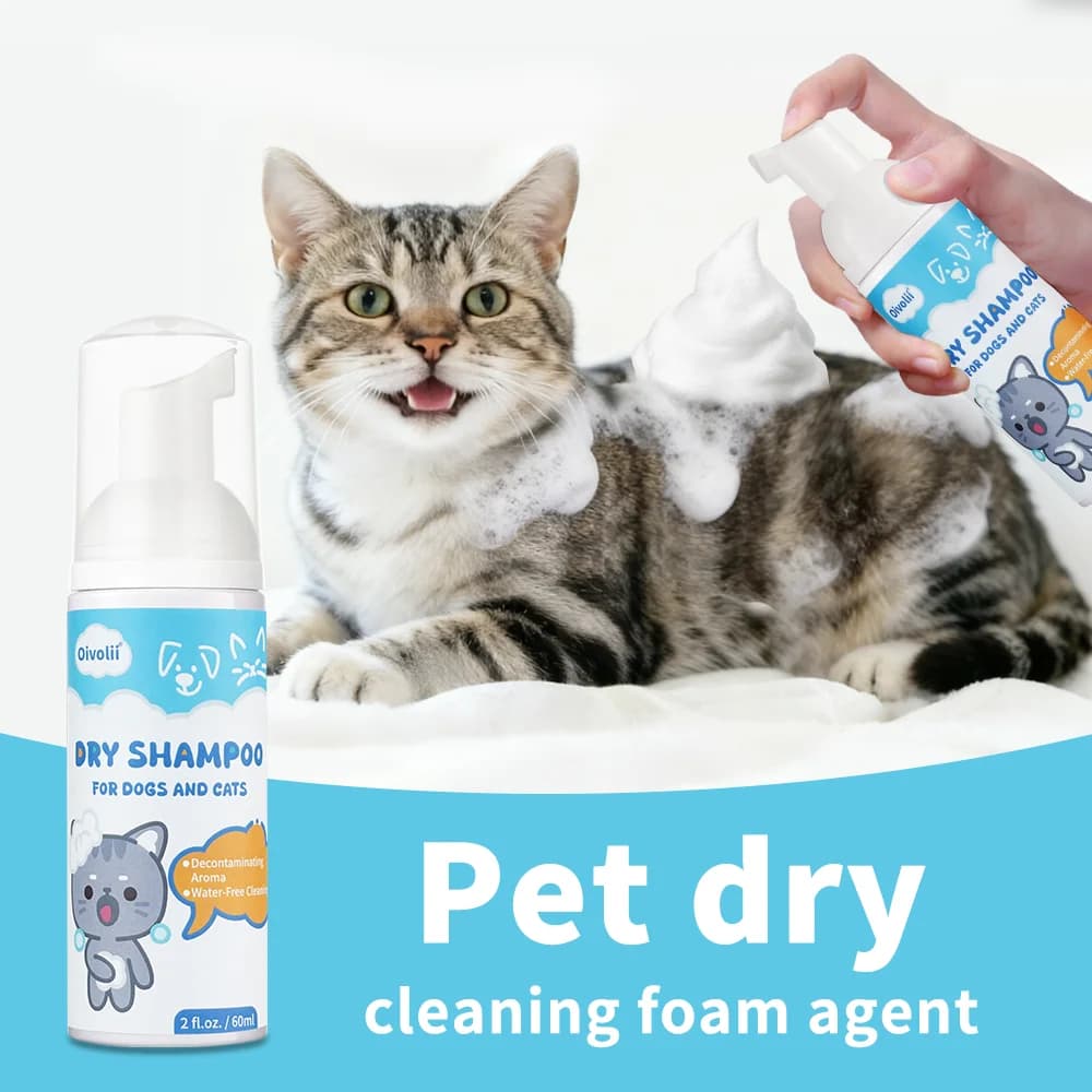 Shampoo Secco per Animali Domestici, Mousse Detergente Senza Risciacquo per Cani, Gatti e Cuccioli, Deodorante ed Eliminatore di Odori, Prodotti per la Toelettatura degli Animali