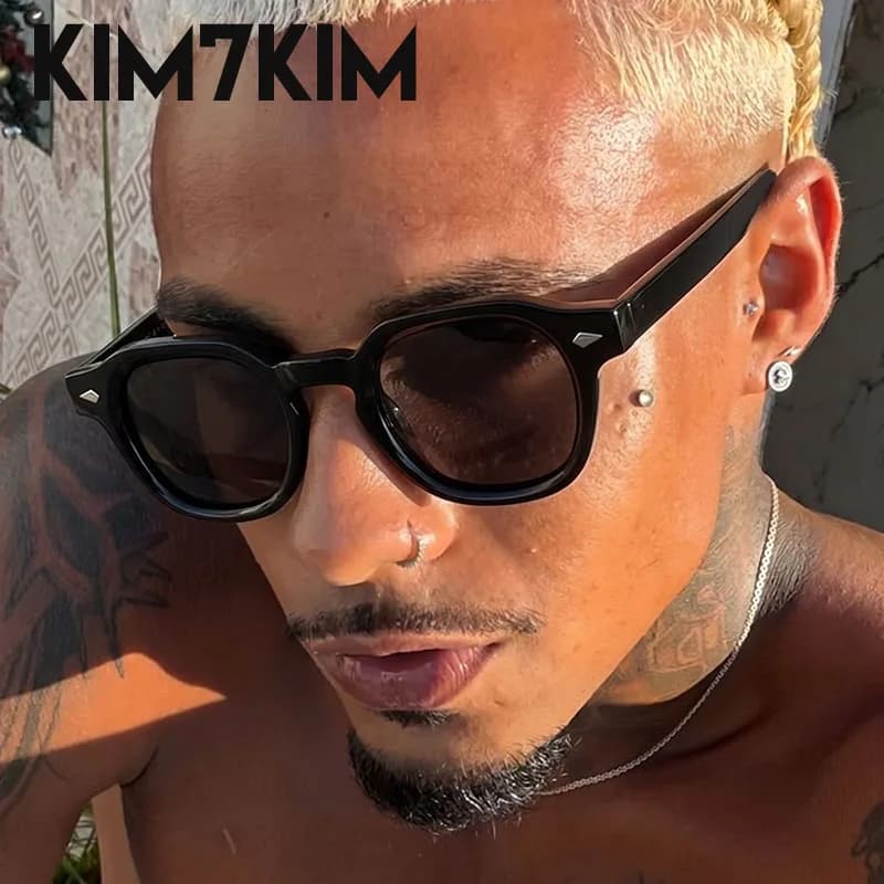 Photochromic Retro Square Sunglasses Men 2026 Luxury Designer Vintage Classic Thick Frame Sun Glasses Rivet Punk Round Eyewear