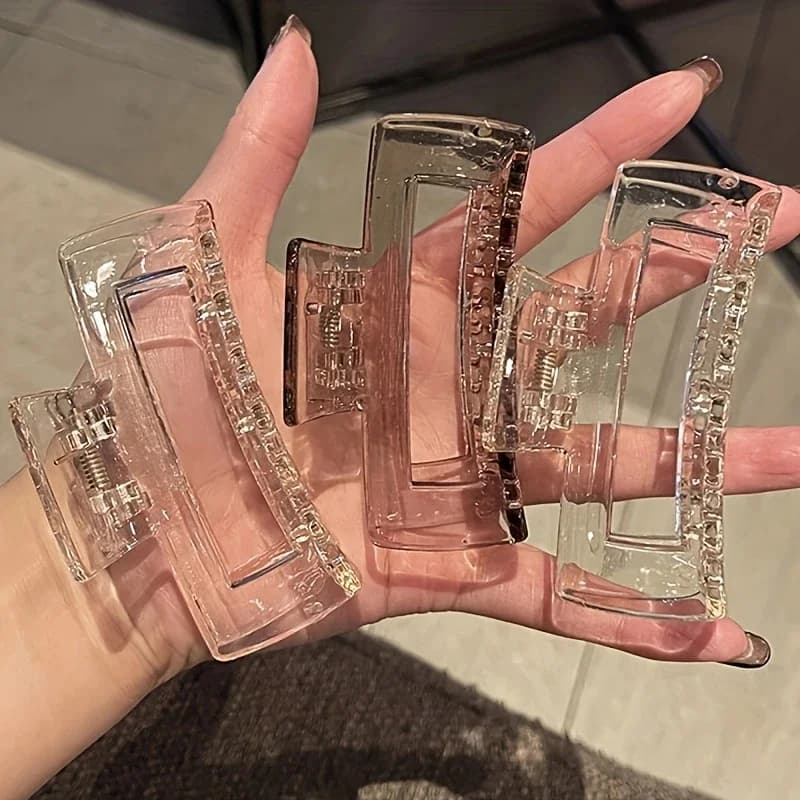 3Pcs Elegant Large Hair Claw Clips for Women Transparent Rectangular Shark Clip Design Non-Slip Grip Perfect for Styling & Updos