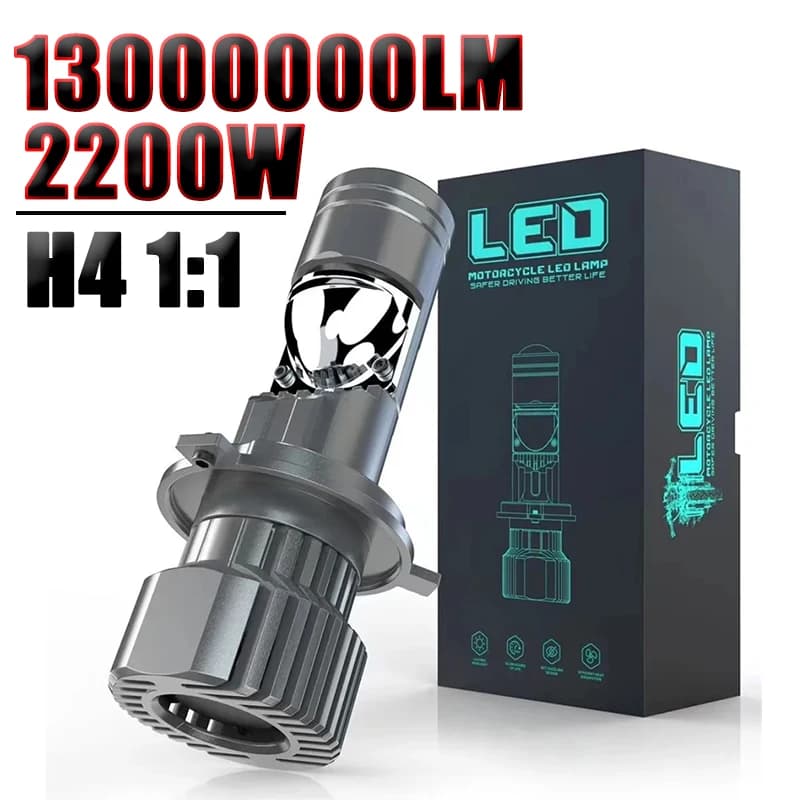 Faro a LED H4 9003 HB2 Hi Lo con Lente Proiettore, Lampadina Auto 2200W 6000K Canbus Turbo ad Alta Potenza, Mini Lampada Auto/Moto, Luce Fendinebbia