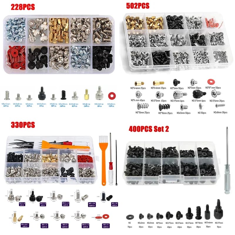 PC Computer Screws Kit Motherboard Power Supply Screw Computer Repair Assemble Case Fan Hand Screws Bolt Standoff Washer Set