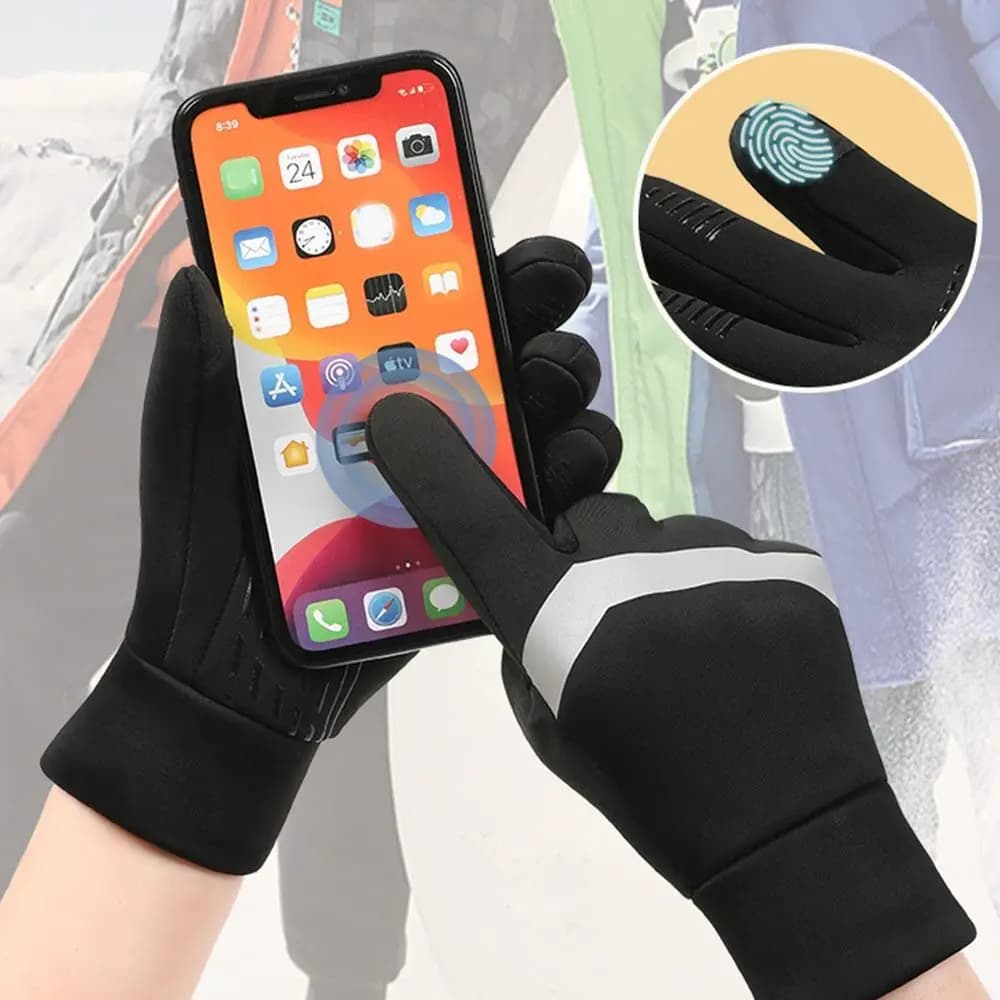 Guanti da ciclismo caldi per bambini antiscivolo Touch screen Riflette Guanti sportivi da bicicletta Dito intero a prova di ala fredda