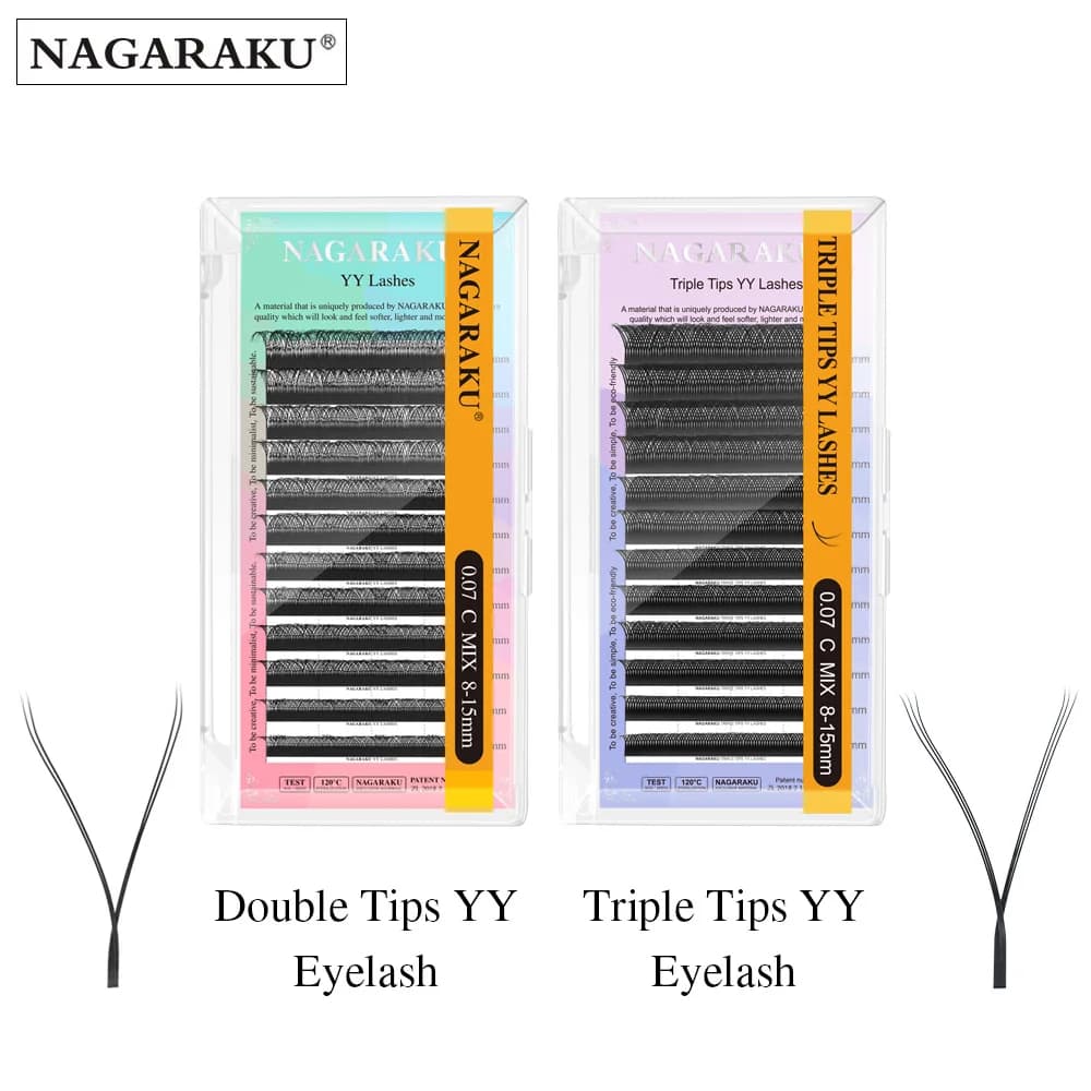NAGARAKU YY Shape Double/Three Split Tips Extensions eyelashes with top triple braided root