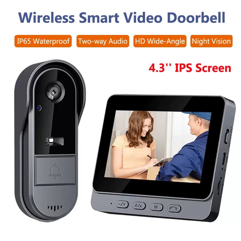 Campanello citofono senza fili Visione notturna HD Schermo da 4.3 '' lPS Campanello per porta impermeabile Videocamera per sicurezza domestica intelligente Campanello per occhi
