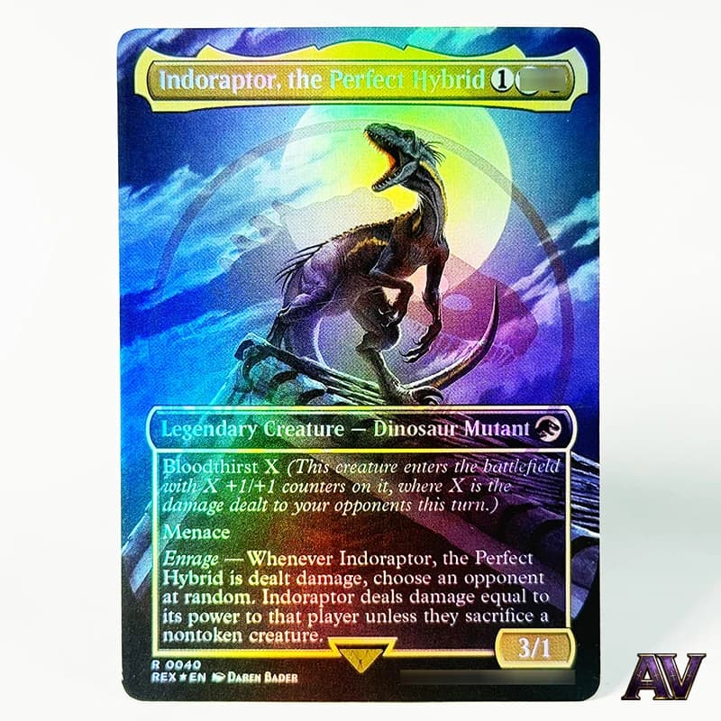 Indoraptor: Carte Proxy TCG REX Senza Bordi, Emblema Ibrido Perfetto, Carte da Gioco di Alta Qualità per Collezionismo e Scambio