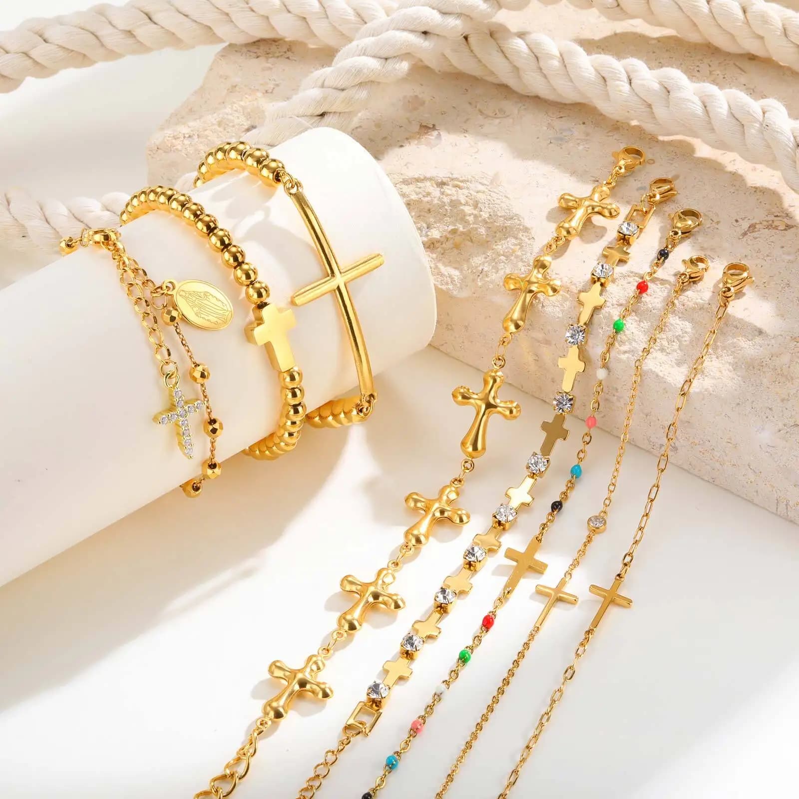 Bracciale croce da donna in acciaio inossidabile 316L, gioielli cristiani religiosi a catena regolabile alla moda