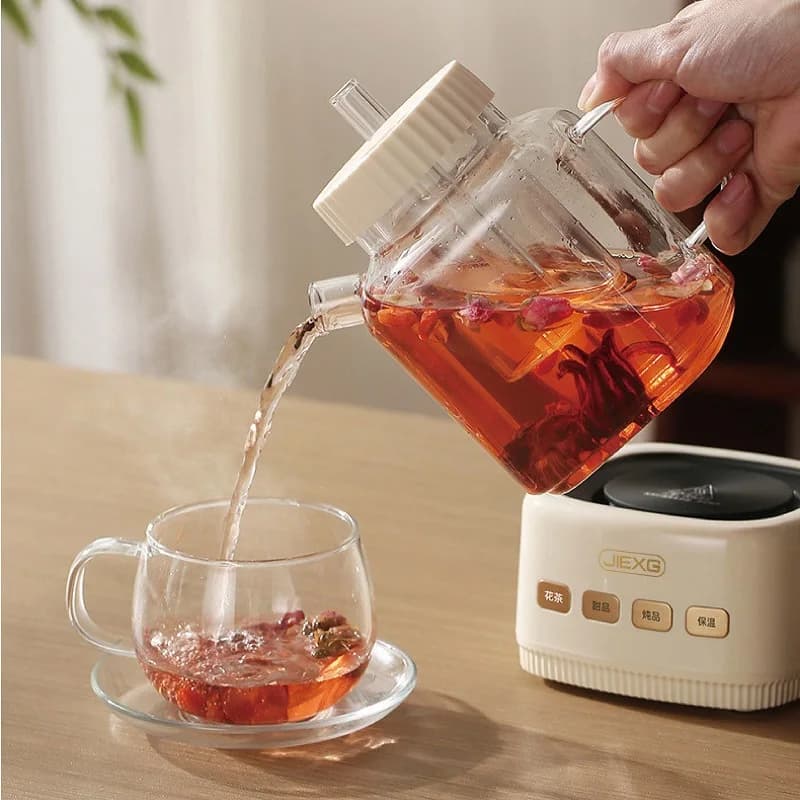 Bollitore Elettrico Portatile da 1000ml, Mini Teiera Multifunzione Intelligente per Ufficio, Teiera in Vetro con Funzione Auto-Riscaldamento 360W