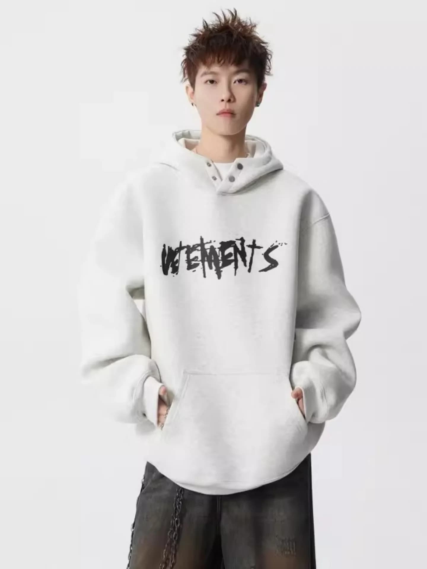 Thickened Letter Print Hoodie Men's Winter Warm Fleece Lined Oversized Street Style Casual Long Sleeve Sweatshirt